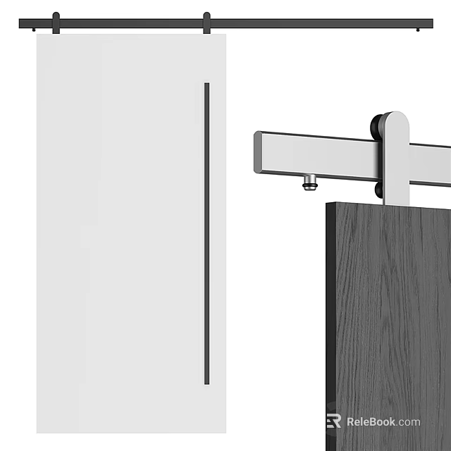Modern Wooden Barn Door Design With Silver Metal Sliding Track System And Hardware 3d model 