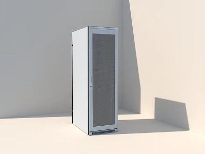 Modern Silver Computer Server Rack With Mesh Door And Standalone Structure 3d model