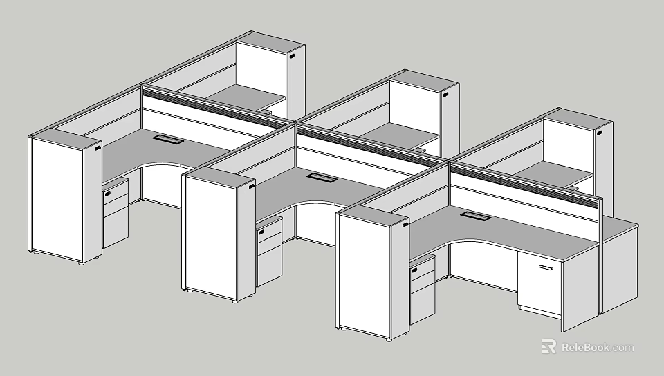 Modern Office Workstations With Multiple Desks Cubicle Design And Storage Drawers 3d model 