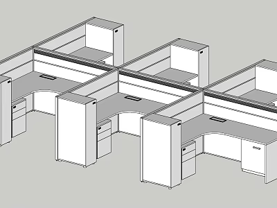 Modern Office Workstations With Multiple Desks Cubicle Design And Storage Drawers 3d model