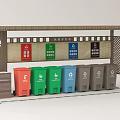 Public Trash Sorting Facility With Multiple Colored Recycling Bins And Classification Signs