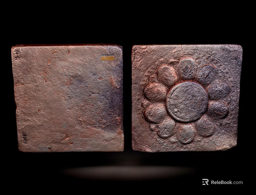 Ancient Traditional Floor Tiles With Carved Floral Pattern And Textured Surface 3d model 