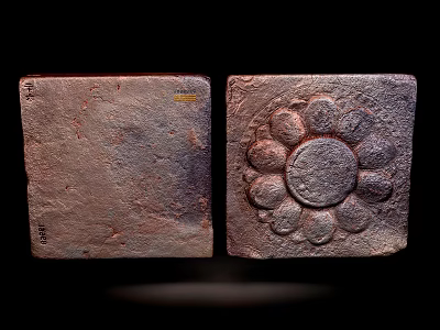 Ancient Traditional Floor Tiles With Carved Floral Pattern And Textured Surface 3d model