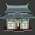 Traditional Chinese Architecture With Blue Tiled Roof Wooden Frame Decorative Plaque And Carved Panels