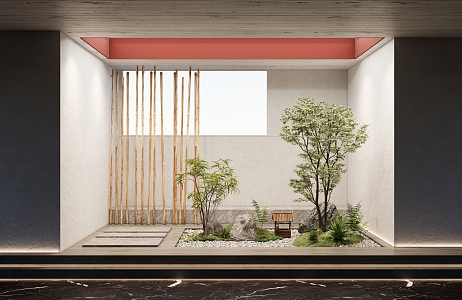 Stairwell Courtyard Sits Plant Landscape 3d model