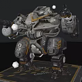 Intelligent Futuristic Machine With Mechanical Armor Arm Cannons Number 03 On Platform