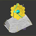 Golden Hexagonal Technological Device With Green Lens On White Folded Platform