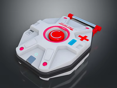 White Emergency Medical Equipment With Red Button Cross Symbol And Handles 3d model