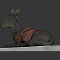 Detailed Donkey Sculpture Lying On White Base With Red Blanket