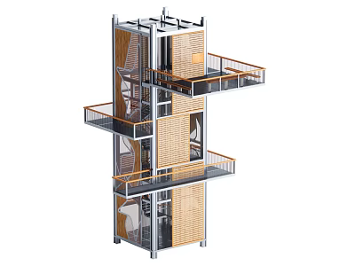Multi Level Vertical Garden Decorative Structure With Wooden Panels And Balconies Design 3d model
