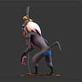 Anthropomorphic Baboon Character Holding Staff With Fruits 3D Model Standing On Base