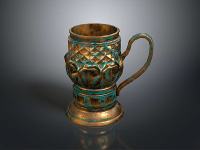 Decorative Mug With Diamond Pattern Curved Handle And Verdigris Gold Color 3d model