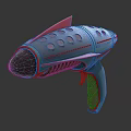 Sci Fi Weapon With Green Pink Design And Blue Glowing Front Circular Holes 3d model