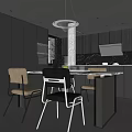 Elegant Modern Restaurant Interior With Marble Dining Table Black And Beige Chairs Pendant Light