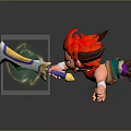 Game Character With Red Hair And Glowing Weapon In Dynamic Action Stance