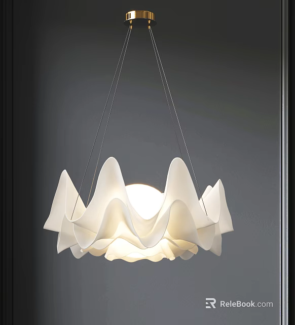 Modern White Scalloped Design Chandelier with Elegant Lighting for Interior Decor 3d model 