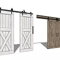 Wooden Barn Doors With White And Brown X Design Panels For Home Decor