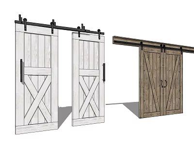 Wooden Barn Doors With White And Brown X Design Panels For Home Decor 3d model