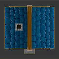 Cartoon House Scene With Blue Roof Pink Walls Wooden Frame Stone Accents And Blue Door