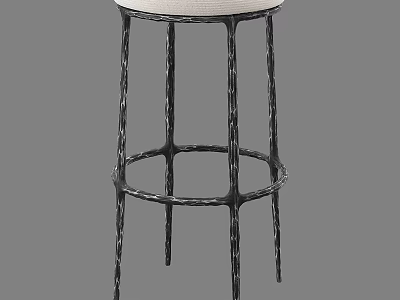 Modern Bar Stool With Textured Black Metal Frame And White Upholstered Seat 3d model