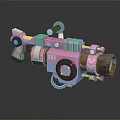 Colorful 3D Mechanical Weapon Model with Pink Blue Elements Circular Parts Gear Decorations And Barrel