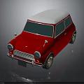 Red Vintage Compact Car With White Roof And Retro Design Features