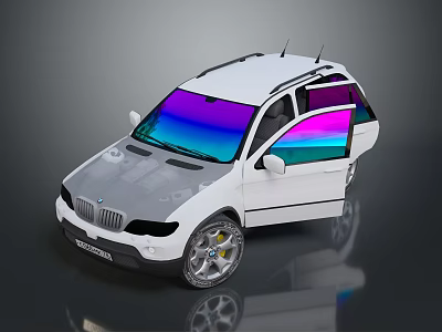 White BMW SUV With Colorful Gradient Windows Open Doors And Silver Wheels 3d model