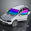 White BMW SUV With Colorful Gradient Windows Open Doors And Silver Wheels