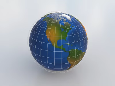 Decorative Globe Ornament Set With Grid Lines And Colorful Continents On Light Background 3d model