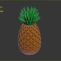 3D Pineapple Model With Orange Diamond Pattern And Green Leaf Top