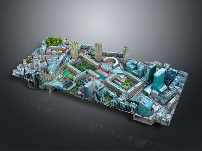 3D Urban Architectural Model Featuring High Rise Buildings Green Spaces And Diverse Structures 3d model