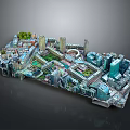 3D Urban Architectural Model Featuring High Rise Buildings Green Spaces And Diverse Structures