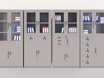 Gray Metal Bookcases With Glass Doors Storing Organized Folders And Books 3d model