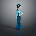 Woman Police Officer In Blue Uniform Standing With Hands On Hips