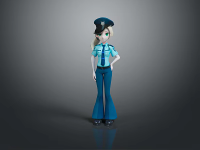 Woman Police Officer In Blue Uniform Standing With Hands On Hips 3d model