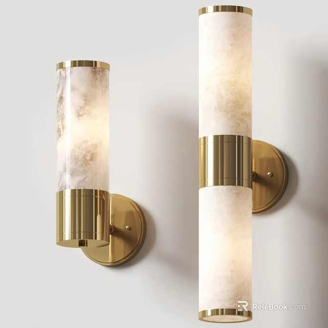 Modern Wall Lamps With Golden Metal Frame And Marble Texture Shade Design 3d model 