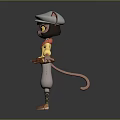 3D Game Movie Character With Cat Ears Wearing Hat Yellow Coat Red Collar Gray Pants