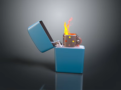 Blue Open Lighter with Burning Flame for Practical Daily Use 3d model