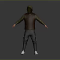 Stylish Casual Outfit With Green Hoodie Brown Vest Dark Pants And White Shoes 3d model