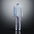Light Blue Zipper Front Long Sleeve Jacket With Light Gray Pants Outfit