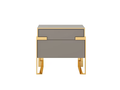 Elegant Modern Bedside Table With Gray Drawer And Gold Metal Frame 3d model