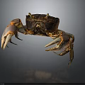 Detailed Realistic Crab With Large Claws And Brown Orange Shell On Dark Background