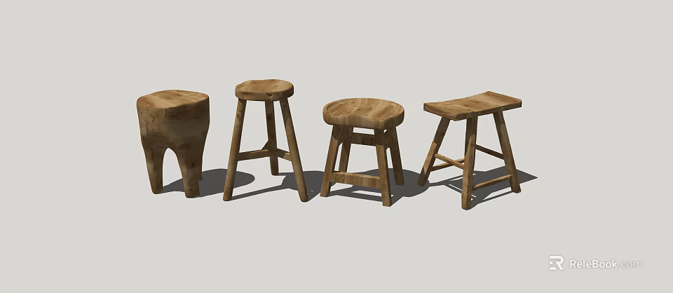 Wooden Bar Stools With Various Designs And Styles For Kitchen Home Use 3d model 