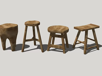 Wooden Bar Stools With Various Designs And Styles For Kitchen Home Use 3d model