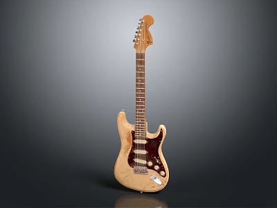 Vintage Wooden Electric Guitar And Art Drawing Tools For Creative Projects 3d model