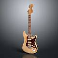Vintage Wooden Electric Guitar And Art Drawing Tools For Creative Projects