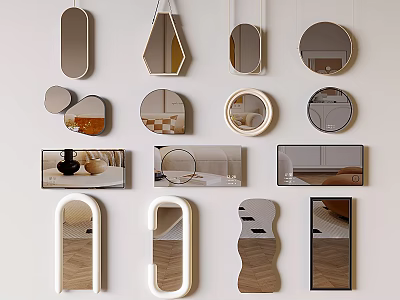Various Shaped Decorative Mirrors For Home Wall Decor And Interior Design 3d model