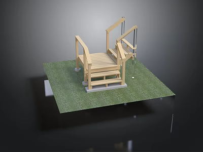 Wooden Platform With Steps And Railings On Green Grass Base 3d model