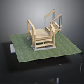 Wooden Platform With Steps And Railings On Green Grass Base