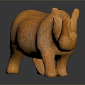 Orange Textured Rhino Sculpture With Detailed Surface On Dark Reflective Background